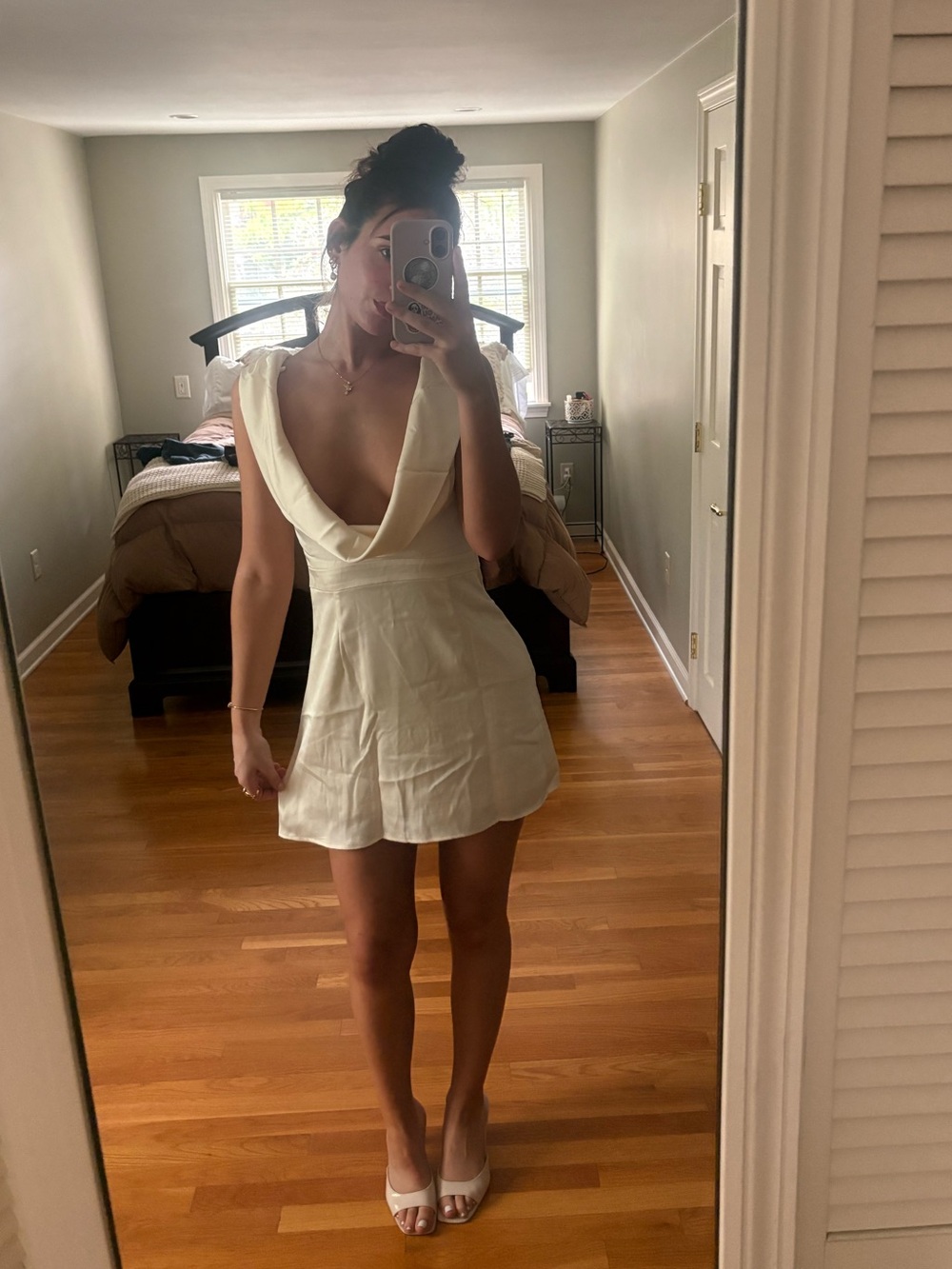 RIHOAS Cream Deep V Mini Dress